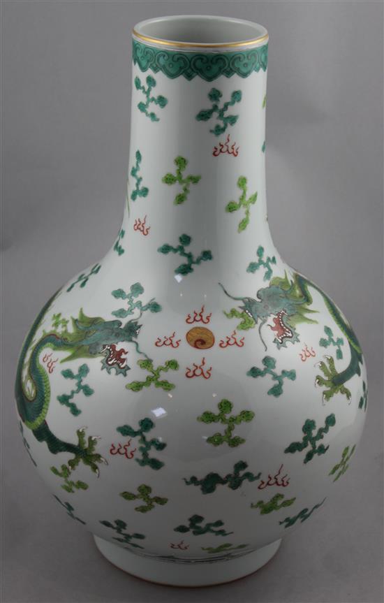 A large Chinese enamelled porcelain dragon bottle vase, Jiaqing mark but later, 41cm